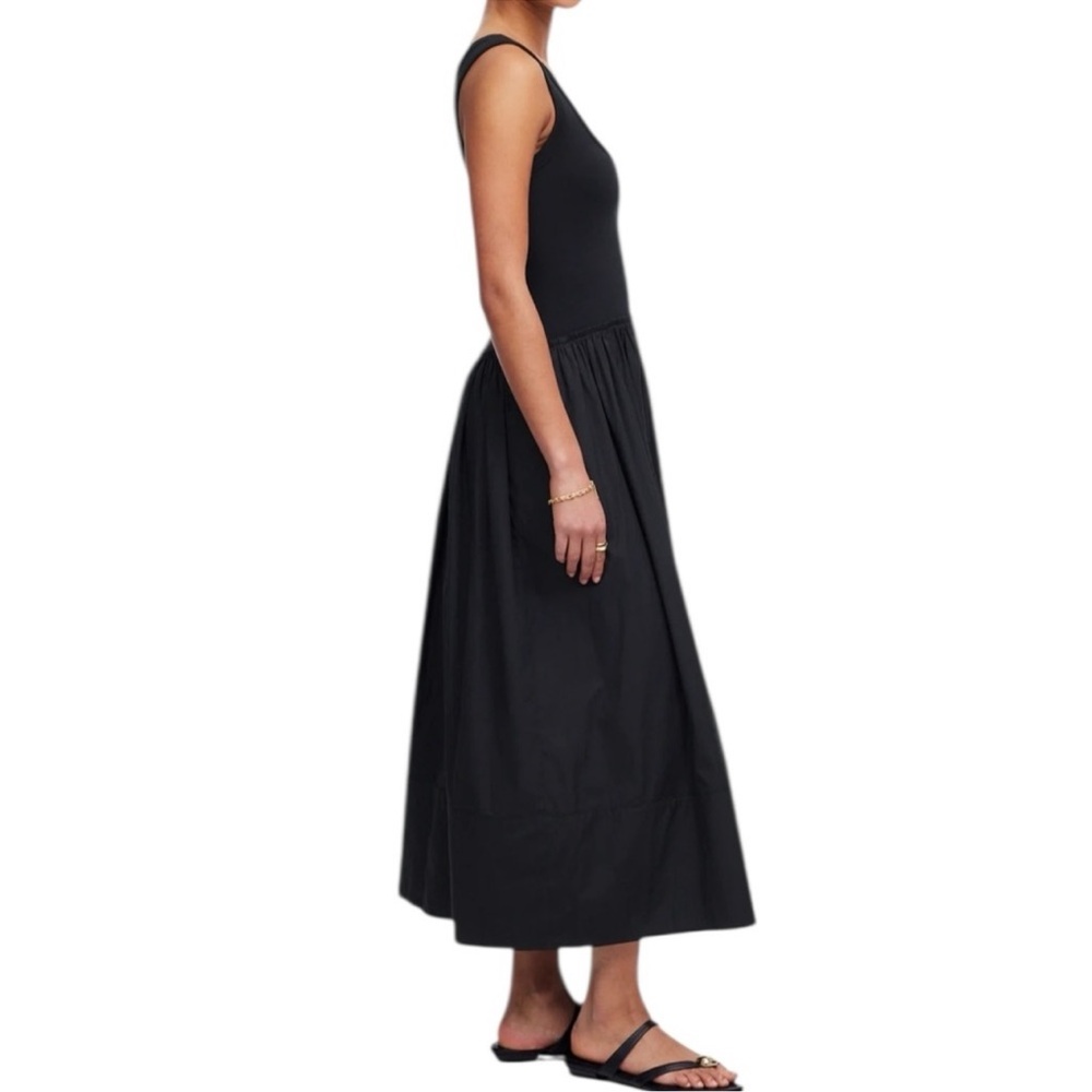 Madewell Mixed Poplin Scoopneck Maxi Dress in Jet Black - Picture 3 of 8
